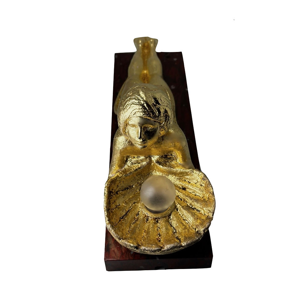 Thumbnail: Vintage Art Deco Lamp – Gilt Reclining Nude with Shell & Illuminated Glass littl