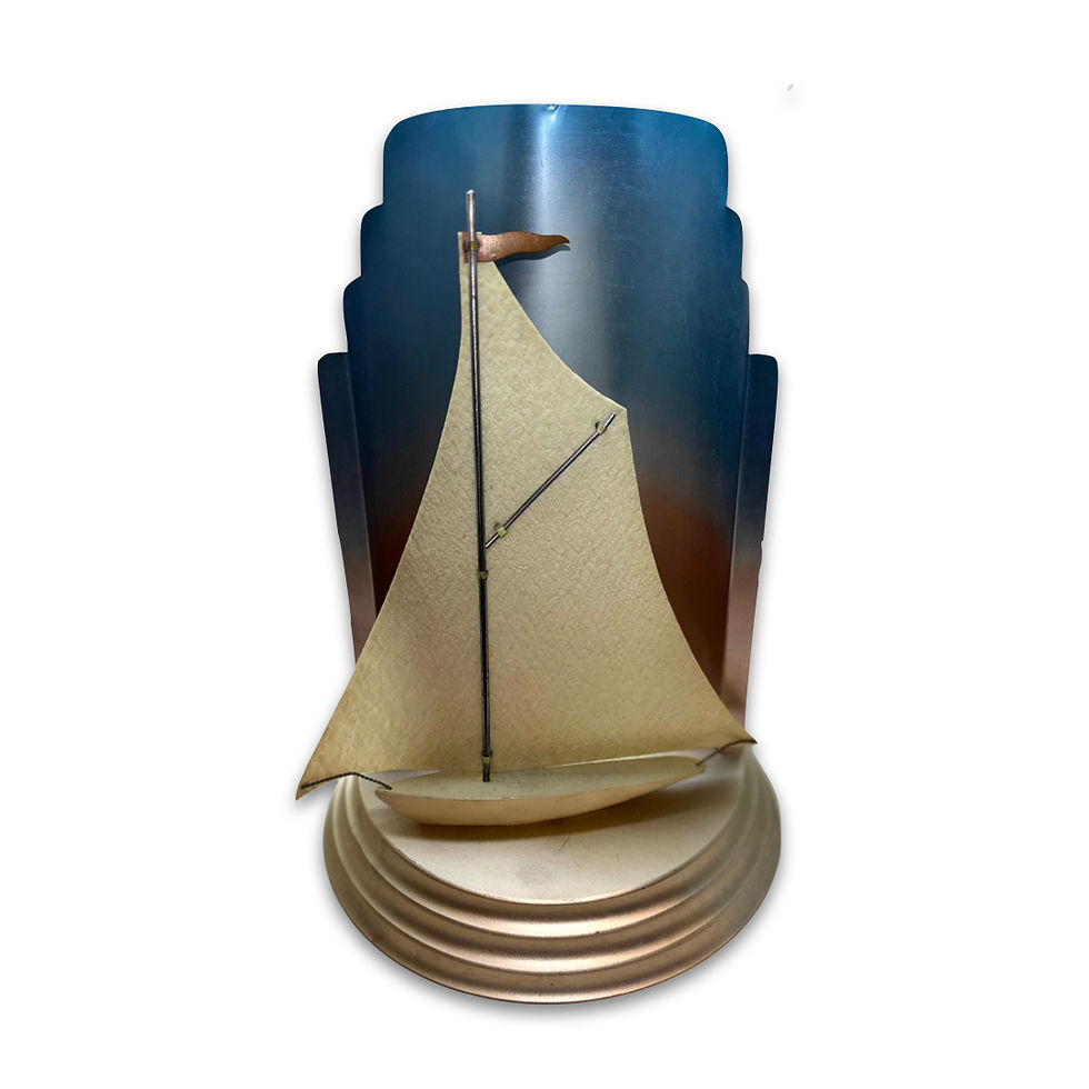 Thumbnail: English Art Deco Polychrome Anodized Aluminium Yacht Lamp by William Suckling.