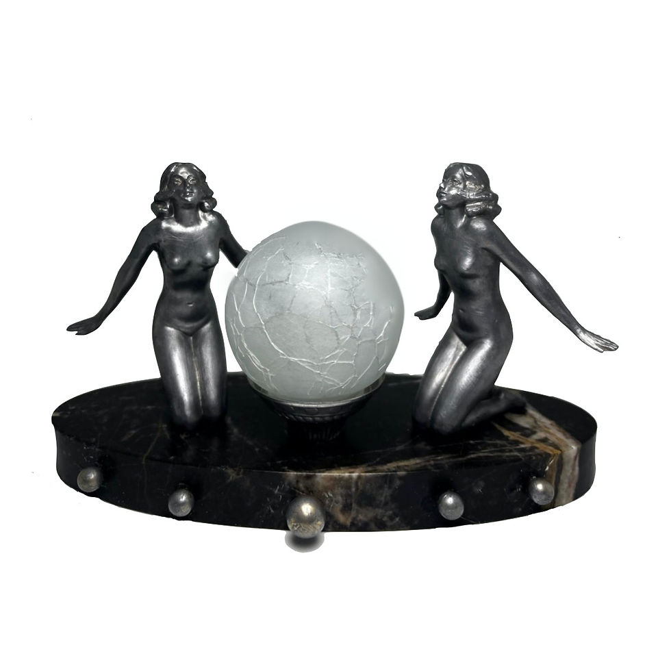 Thumbnail: Art Deco Figural Lady Lamp – Vintage Metal Nude Ladies Table Light – 1930s Lamp.