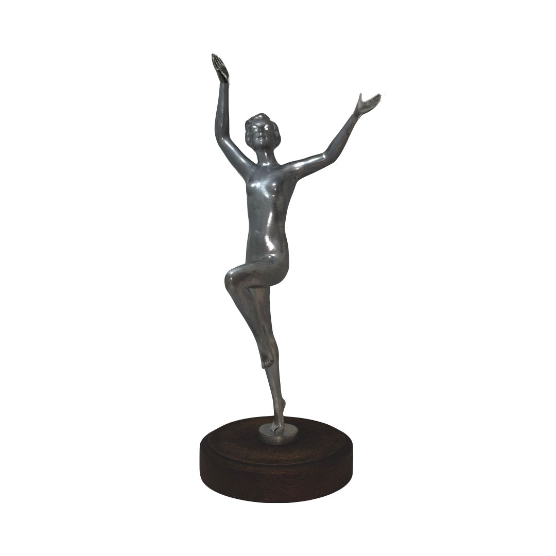 Art Deco Spelter Dancing Nude Lady Figurine on Wooden Base | Antique 1920s 1930s