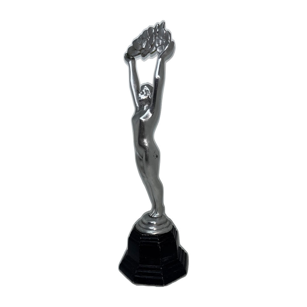 Thumbnail: 1920s French Art Deco chromed naked lady statuette holding a flower garland