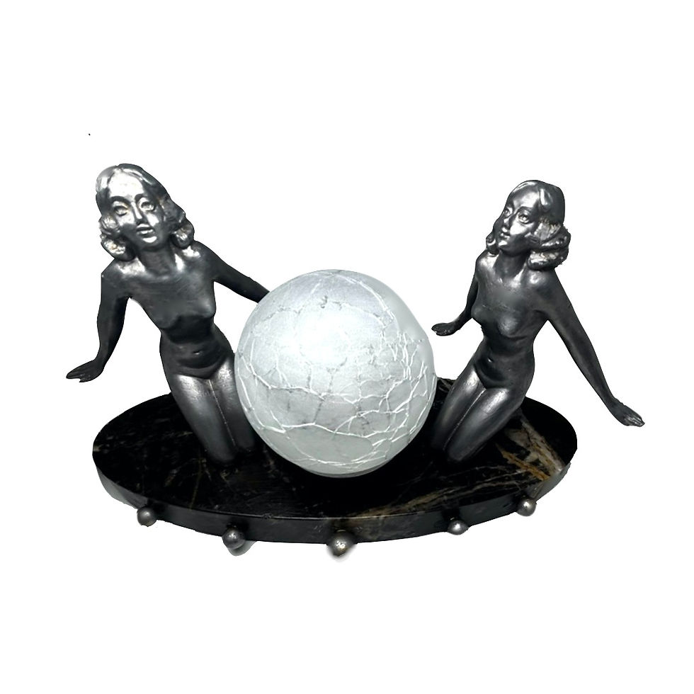 Thumbnail: Art Deco Figural Lady Lamp – Vintage Metal Nude Ladies Table Light – 1930s Lamp.