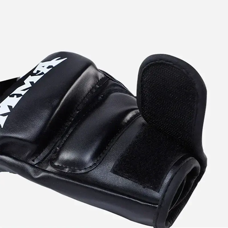 Miniatura: Luvas de Couro com Meio Dedo e Acolchoamento para Treino de Boxe Profissional e 
