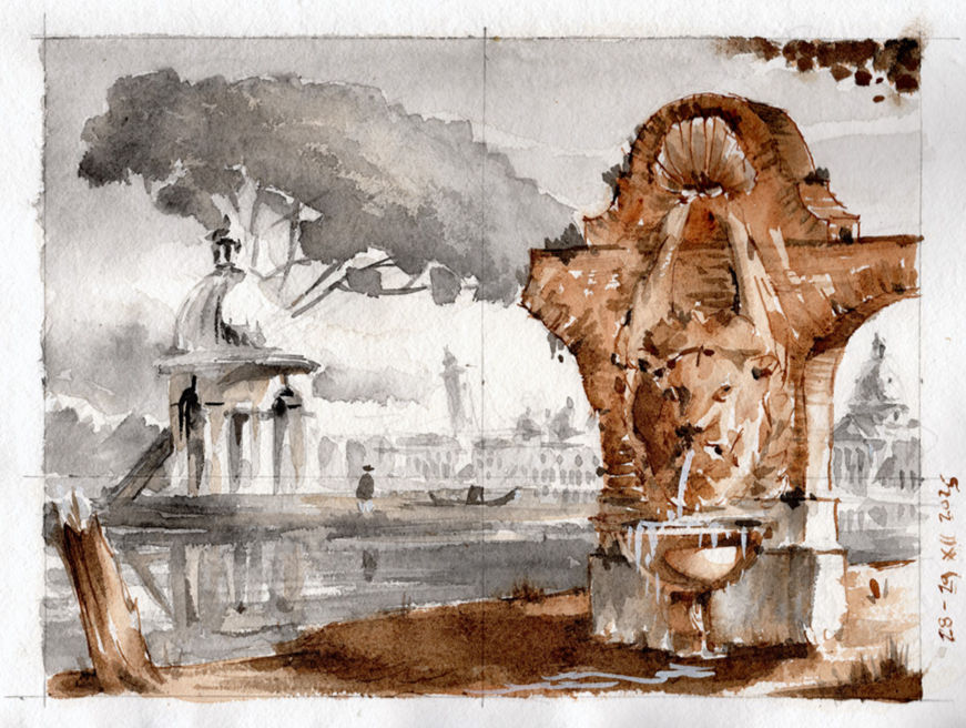 drawing of an imaginary Venetian scene