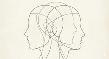 Abstract line illustration of overlapping head profiles, representing AI personality as stable patterns of sensitivity and response rather than inner experience.