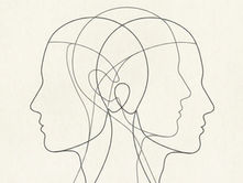 Abstract line illustration of overlapping head profiles, representing AI personality as stable patterns of sensitivity and response rather than inner experience.