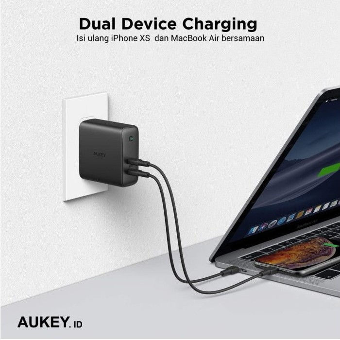 Thumbnail: Aukey Fast Charger PA-D5 Dual Port USB Type C 63W PD QC GaN Adapter