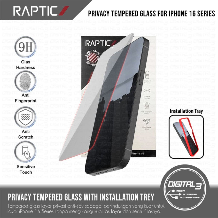 X-Doria Raptic Privacy Tempered Glass Anti-Spy Pelindung Layar iPhone 16