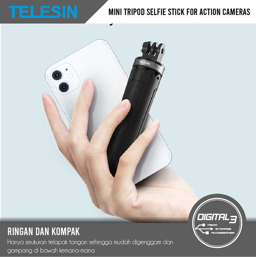 Thumbnail: TELESIN Tripod Mini Selfie Stick Aluminium Alloy GoPro, Xiaomi, Brica