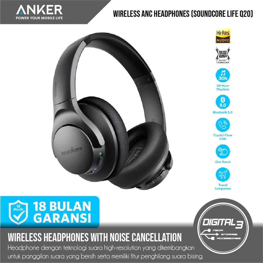 Anker Soundcore Life Q20 ANC Hi-Res Bluetooth Wireless Headphone A3025