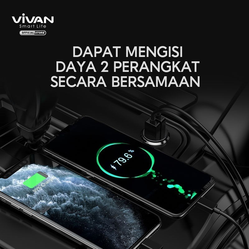Thumbnail: VIVAN VCC01 Car Charger Mobil Mini Dual Port USB-A 12W 2.4A with Cable