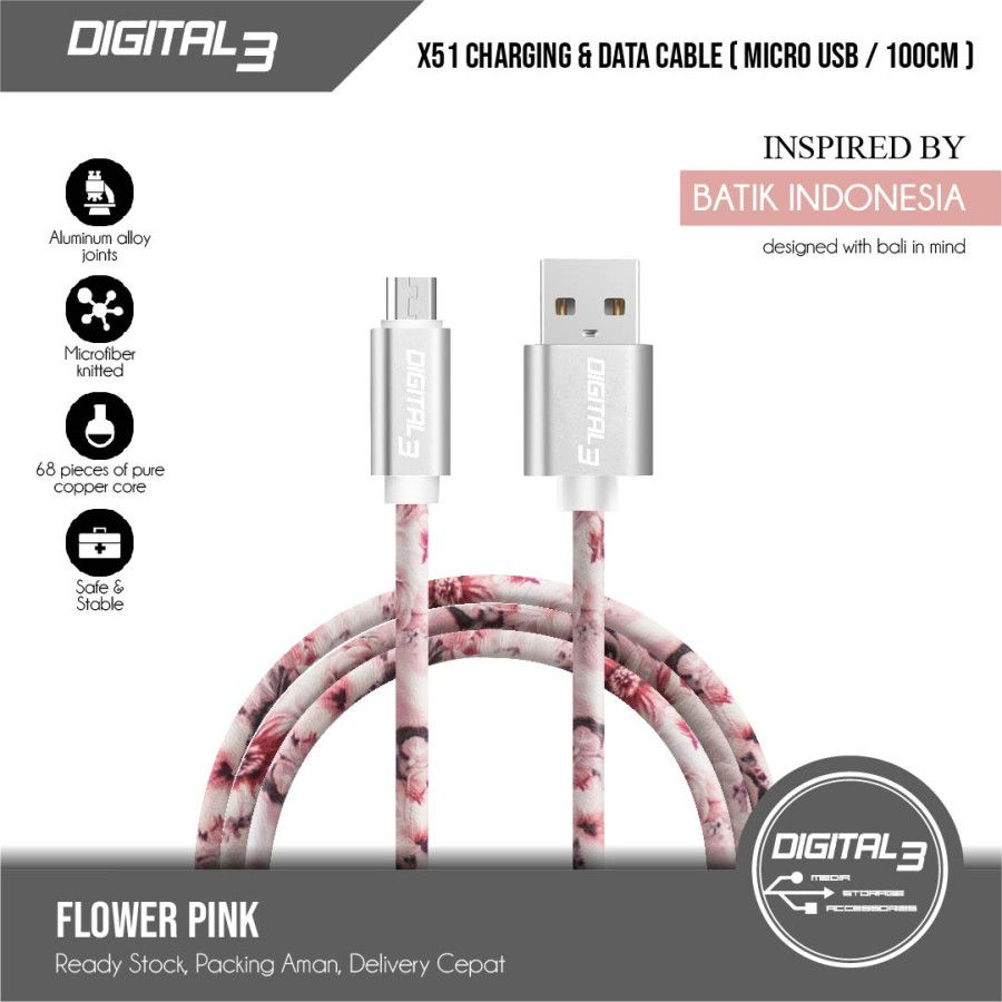 Thumbnail: Kabel Data Micro USB 1 Meter Murah Fast Charging Digital 3 Cable