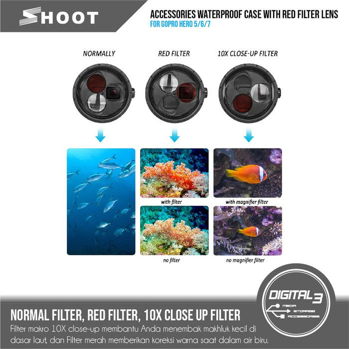 Thumbnail: DIve Housing Case Anti Air Red Macro Filters Gopro Hero 5 6 7 Black