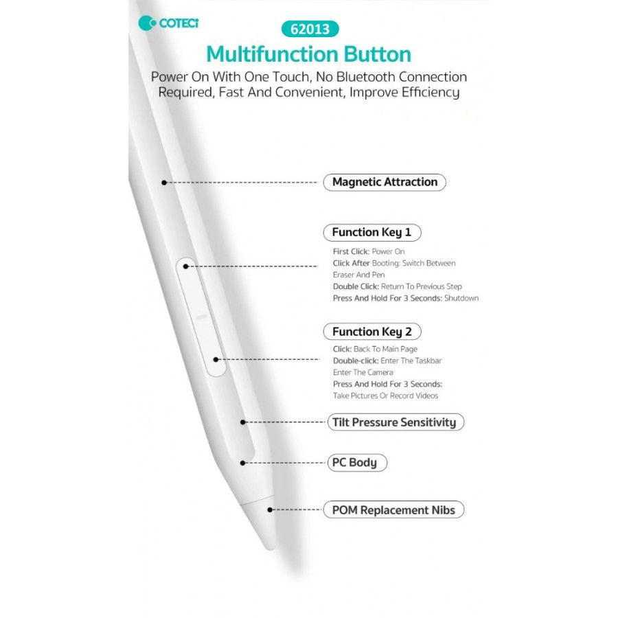 Thumbnail: Coteci P5 IP-017 / 62013 Magnetic Stylus Pen Multifunctional Button Drawing Penc