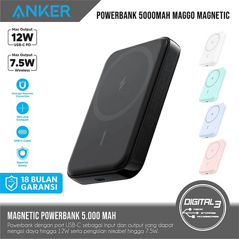 Powerbank Anker Magnetic 5000mAh Powercore MagGo 321 Wireless PB A1616 |  Digital 3 Store