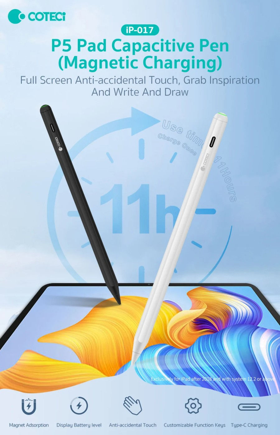 Thumbnail: Coteci P5 IP-017 / 62013 Magnetic Stylus Pen Multifunctional Button Drawing Penc