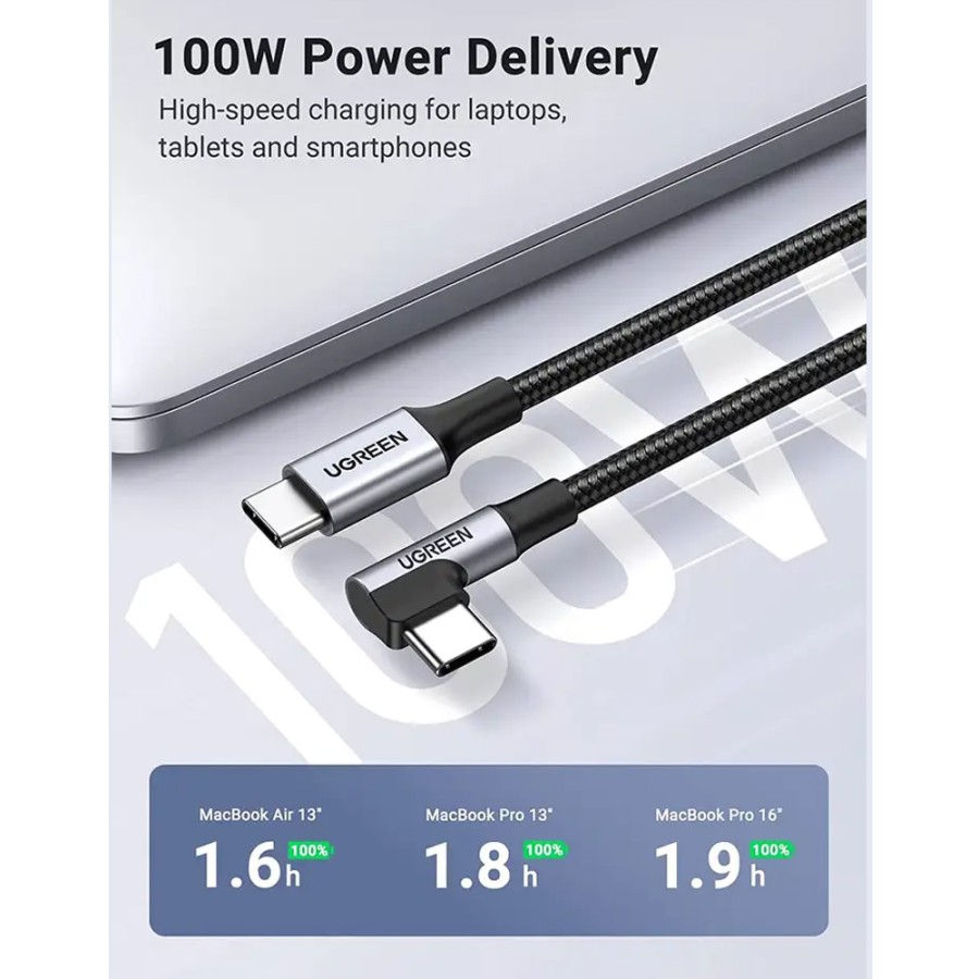 Thumbnail: Ugreen US334 Cable USB-C to Type C Angled 90 Derajat 100W PD 1M Kabel