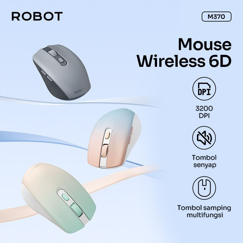 Thumbnail: ROBOT M370 Mouse Wireless 3200DPI Silent Klik Optical 2.4GHz