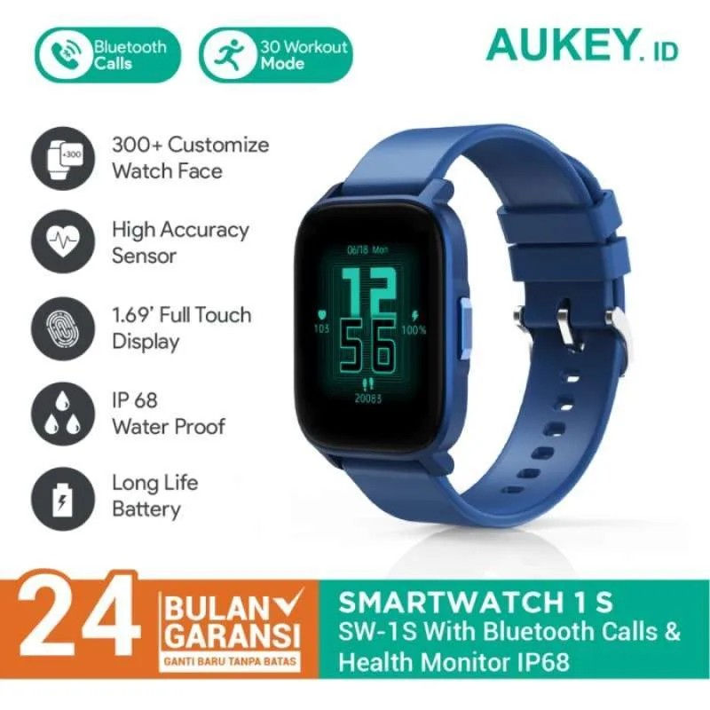 Thumbnail: Aukey Smart Watch SW-1S Jam with Bluetooth Call Health Monitor IP68
