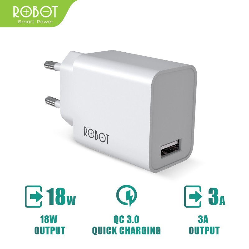 Adapter Robot RT-F1 Single Port USB Quick Charger 18W Fast Charging