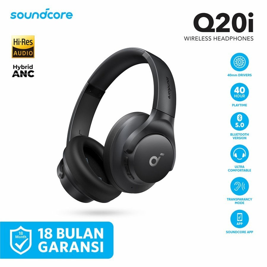 Anker Soundcore Q20i Headphone Bluetooth Wireless ANC Hybrid A3004