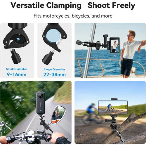 Thumbnail: Telesin Bike Handlebar Tube Clamp Mount 360° Rotary Motor Stang Sepeda