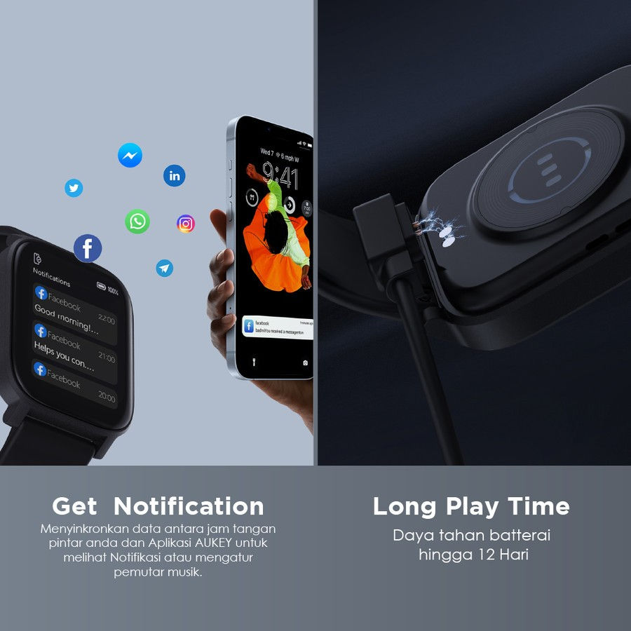 Thumbnail: Aukey Smart Watch SW-1S Jam with Bluetooth Call Health Monitor IP68