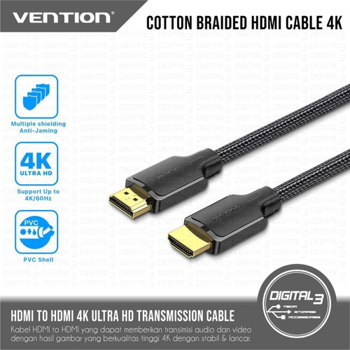 VENTION Cable HDMI to HDMI Cotton Braided Nylon 4K @60Hz Ultra HD