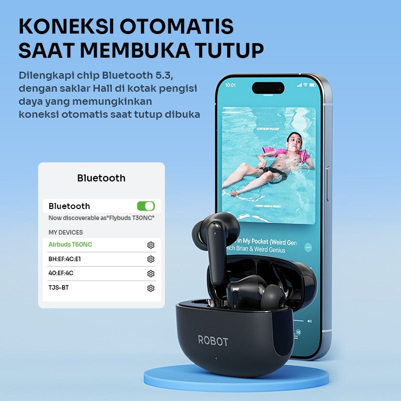 Thumbnail: ROBOT Airbuds T60NC TWS Earphone Wireless Headset Bluetooth ANC Low Latency Gami