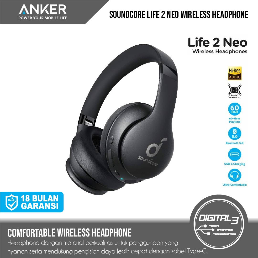 Anker Soundcore Life 2 Neo Bluetooth Wireless Headphone A3033 60 jam