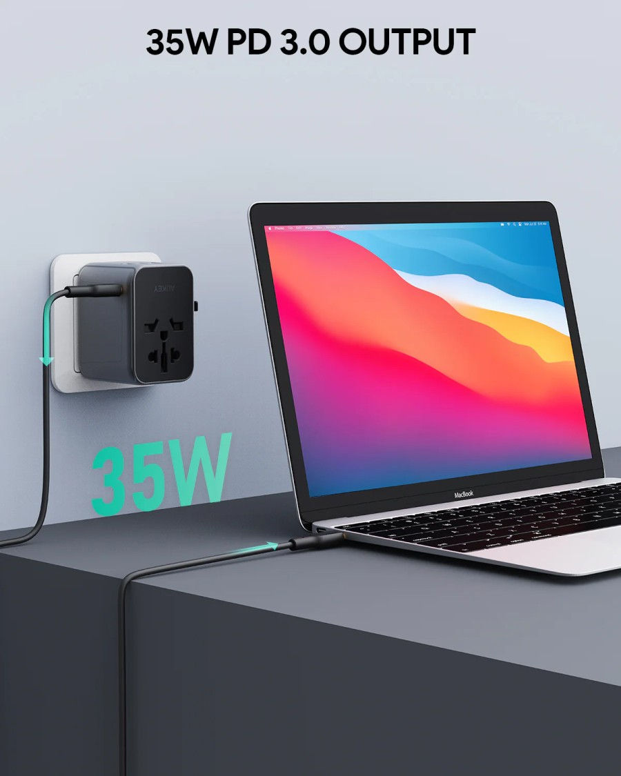 Thumbnail: Aukey PA-TA07 / PA-TA07A Travel Mate 35W Charger USB PD Universal Travel Adapter