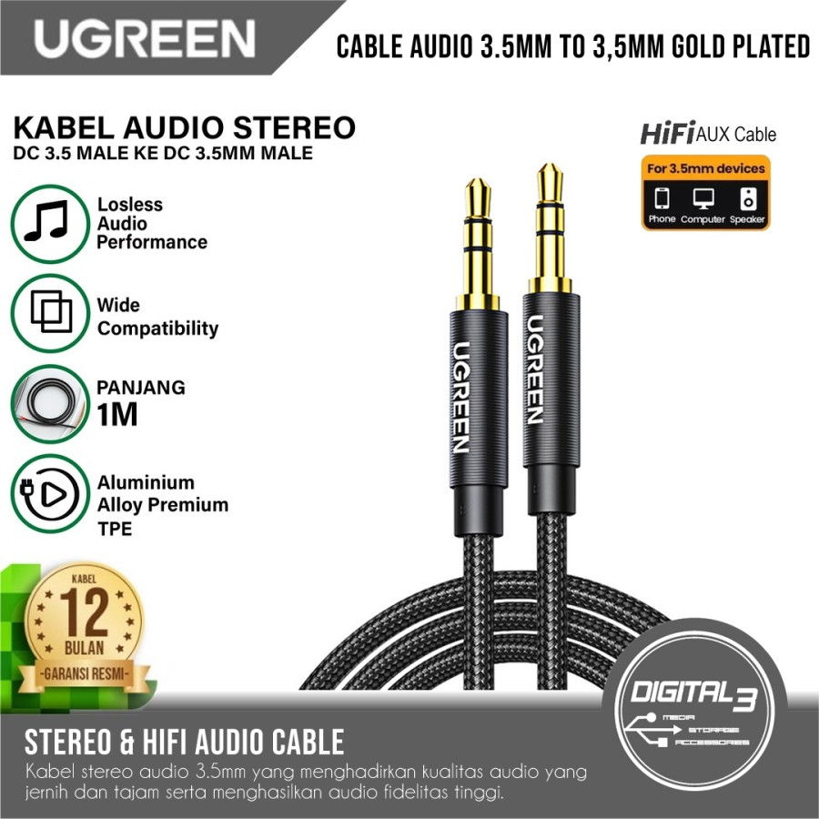 Ugreen Cable Audio Jack 3.5mm AUX Male to Male TRS Kabel Hifi Stereo