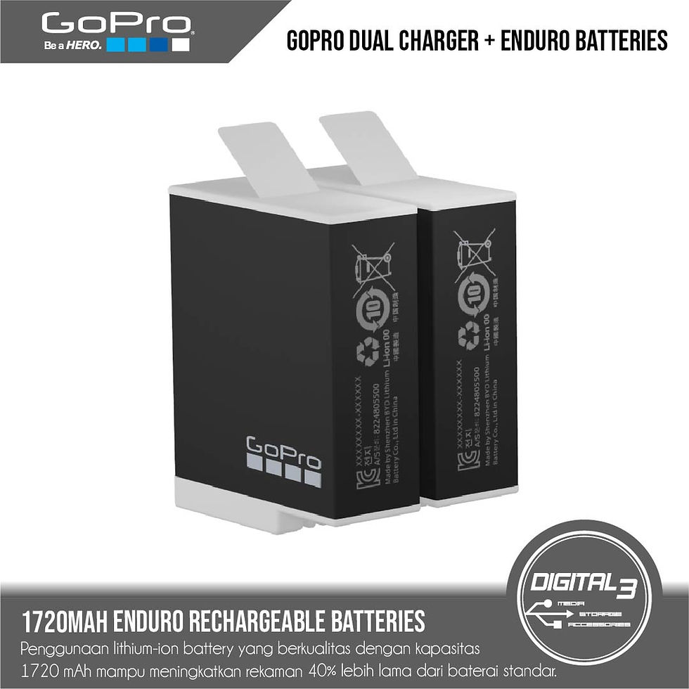 Thumbnail: Gopro Dual Battery Charger + 2 Enduro Baterai Hero 9 / 10 / 11 Black