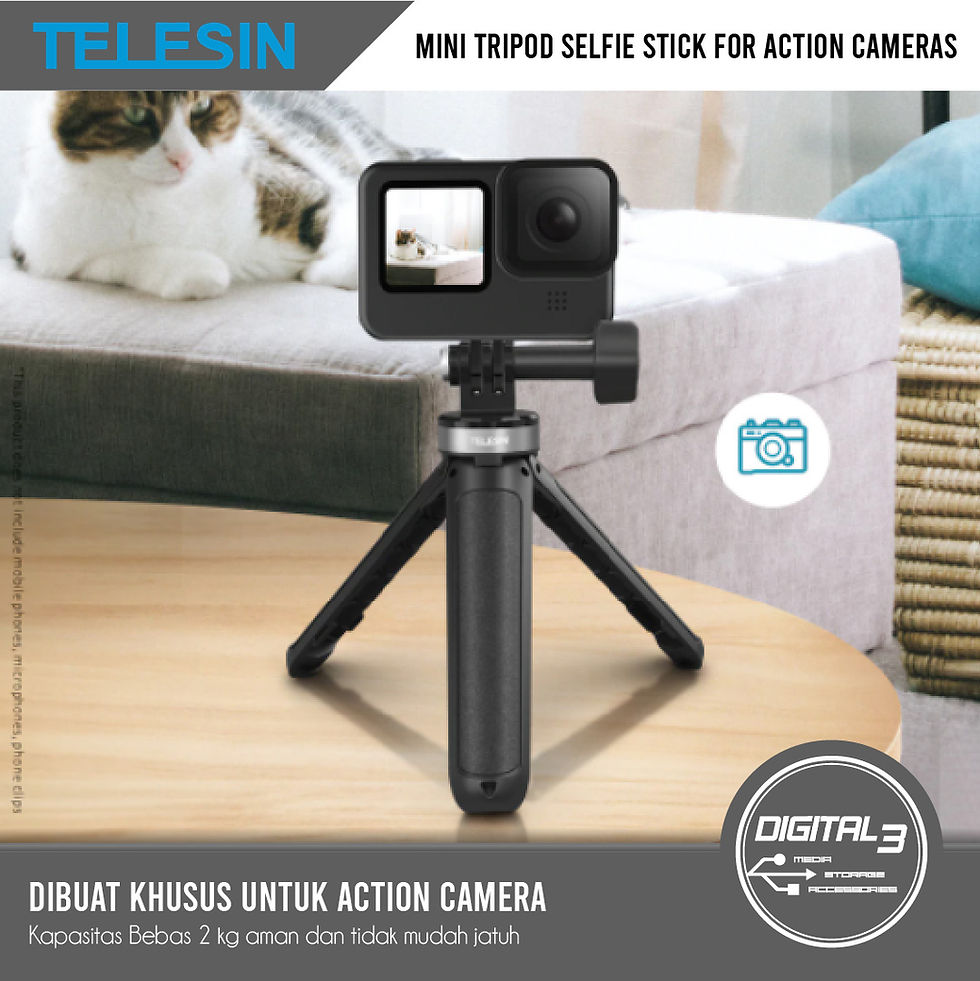 Thumbnail: TELESIN Tripod Mini Selfie Stick Aluminium Alloy GoPro, Xiaomi, Brica