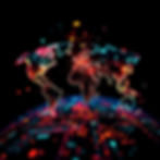 Extreme macro close-up rendering From a black, pixelated background, a global map emerges