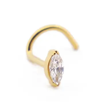 Piercing nez doré en forme de crochet avec cristal marquise – Leyaa Piercings Bruxelles