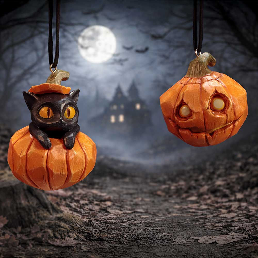 Pumpkin and Patch Halloween Hanging Ornaments (Set of 2) 7.7cm
