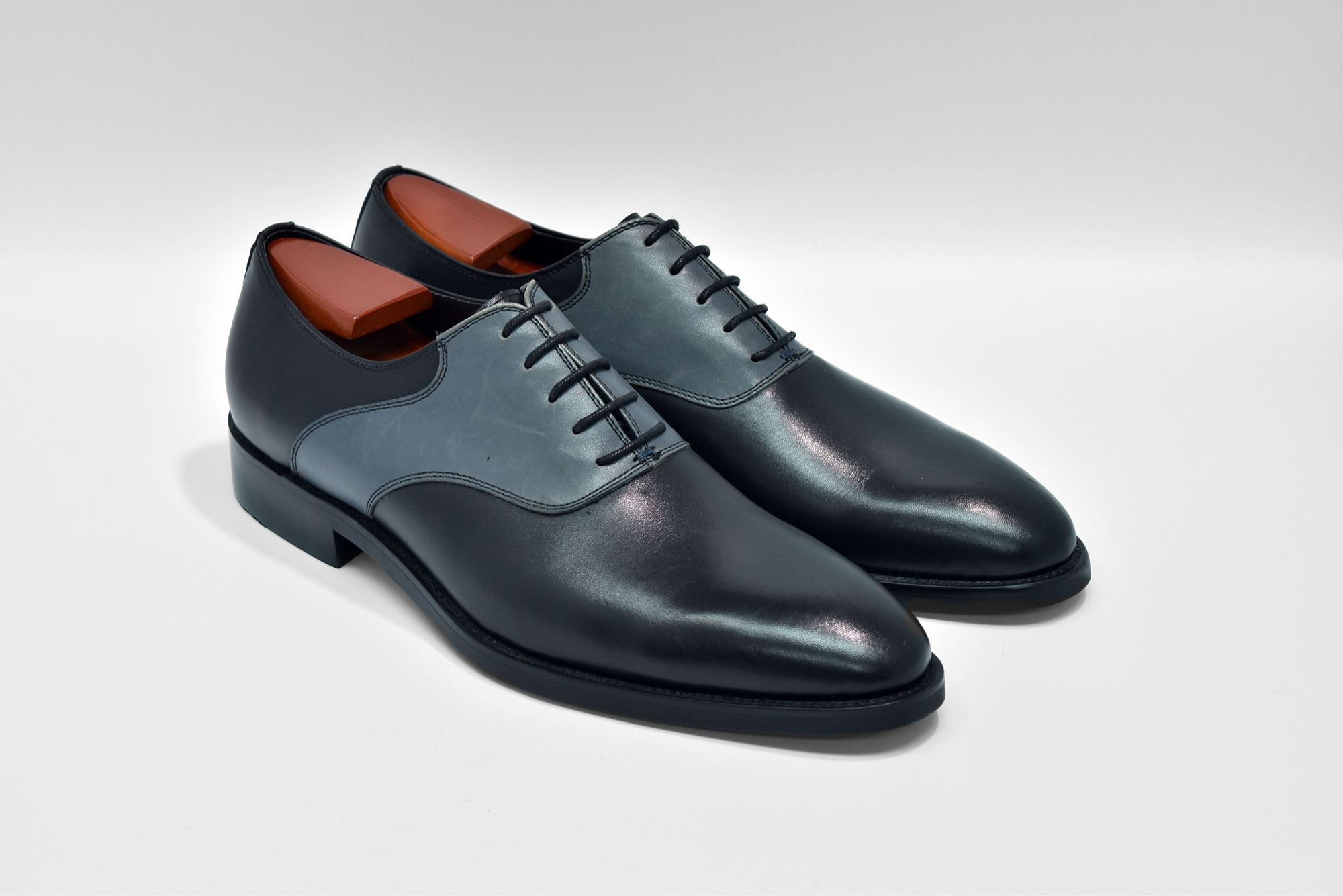 MS97｜Black&Navy Calf Leather Plain-toe Oxford
