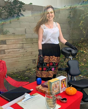 Shannon at a psychic fair for Reiki & Tarot Card Readings.