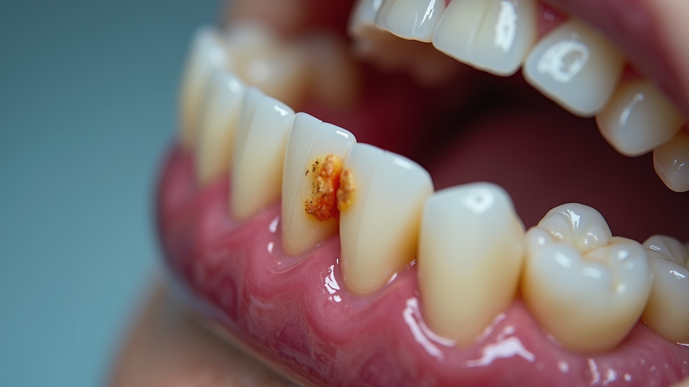 Close-up view of swollen gums around an infected tooth