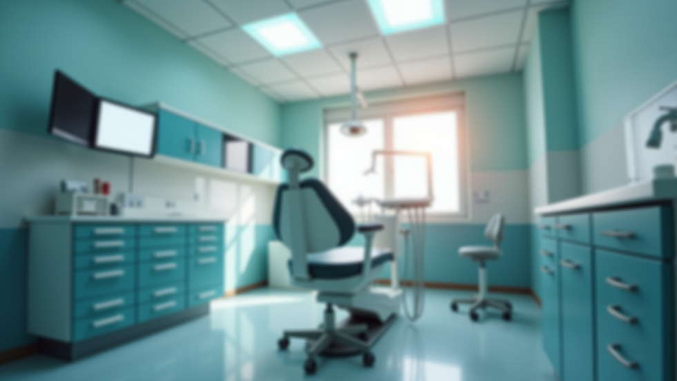 Eye-level view of a calm dental treatment room with soft lighting