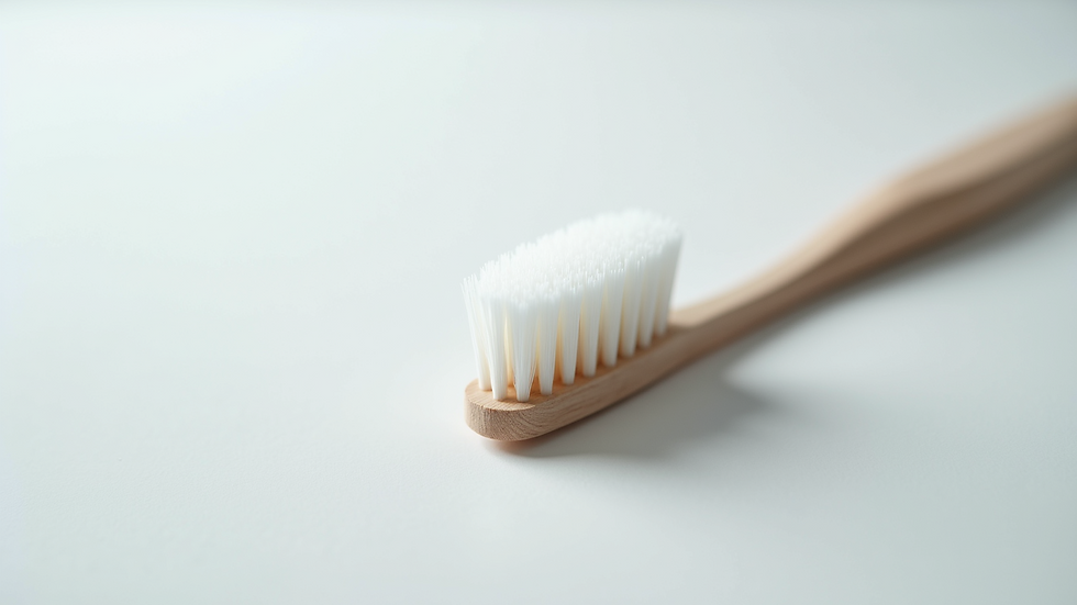 Close-up view of a toothbrush with soft bristles on a white background