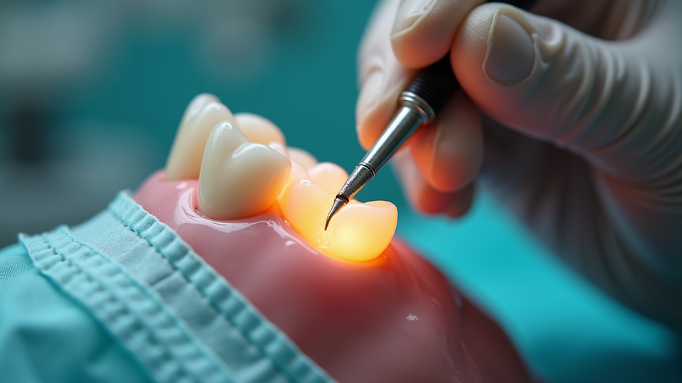 Close-up view of a dental filling being applied to a tooth