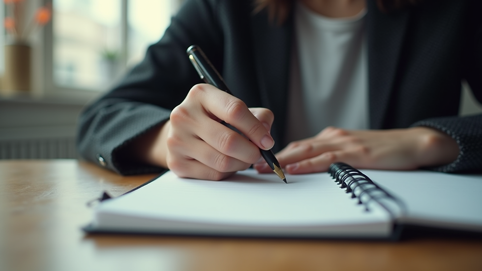 Eye-level view of a person writing notes in a notebook