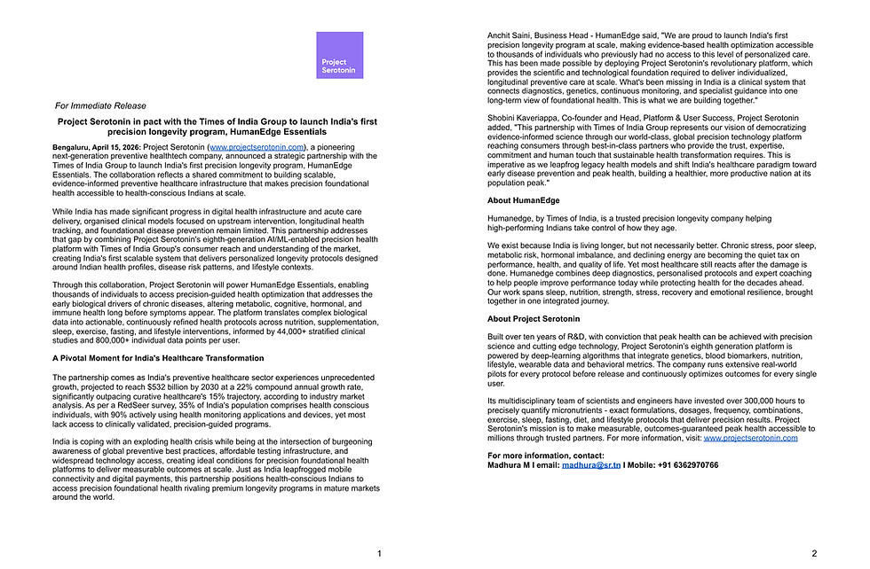Project Serotonin in pact with the Times of India Group to launch India’s first.png