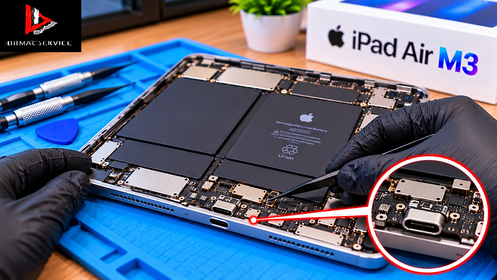 iPad Air M3 ชาร์จไม่เข้า เสียบสายแล้วไม่ขึ้นแบตเตอรี่ เกิดจากอะไร? ซ่อมได้ไหม?