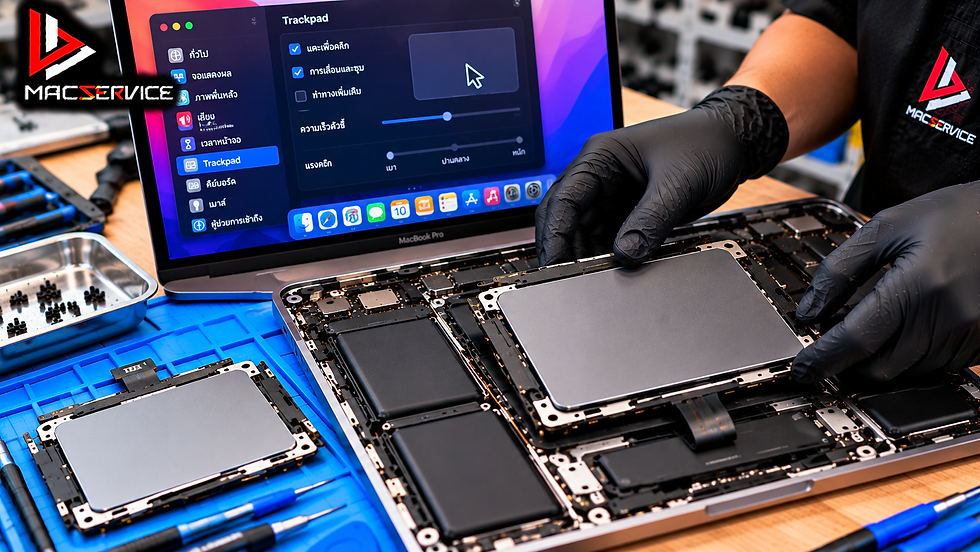 MacBook Pro M4 ทัชแพดเสีย คลิกไม่ได้ เลื่อนเมาส์ไม่ไป เกิดจากอะไร? ซ่อมได้ไหม?