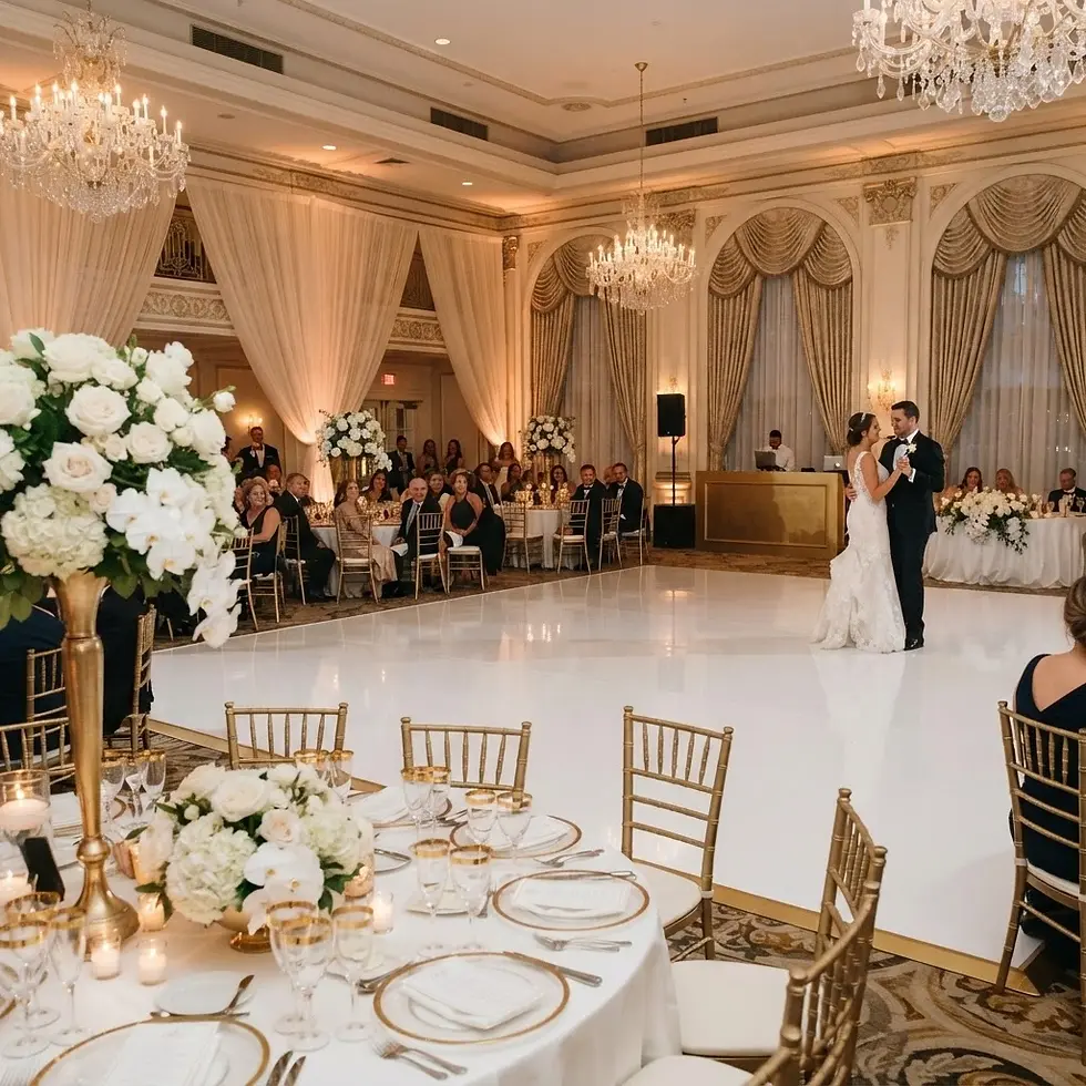 White dance floor setup for an elegant wedding reception