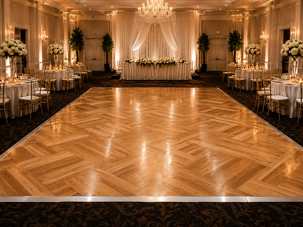 Wood dance floor setup for a wedding reception