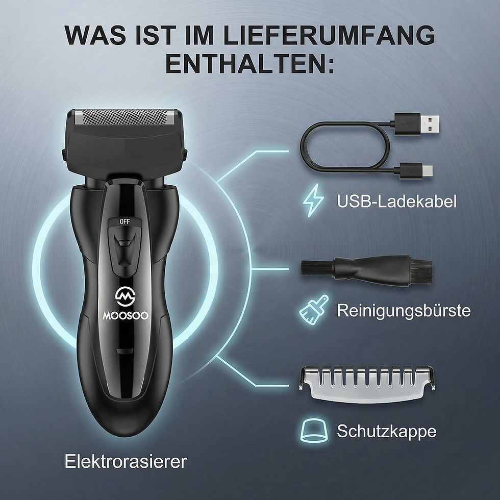 Miniaturbild: MOOSOO 2‑in‑1 Elektrorasierer Herren, Turbo, USB-Ladung, Nass & Trocken